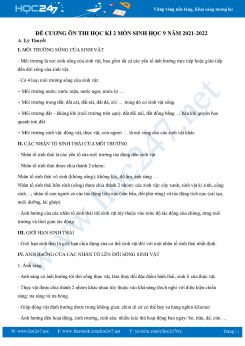 Đề cương ôn tập HK2 môn Sinh Học 9 năm 2021-2022
