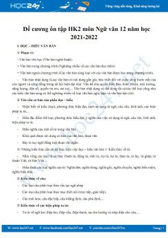 Đề cương ôn tập HK2 môn Ngữ văn 12 năm 2021-2022