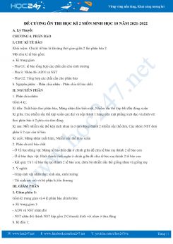 Đề cương ôn tập HK2 môn Sinh Học 10 năm 2021-2022