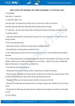 Đề cương ôn tập HK2 môn Sinh Học 11 năm 2021-2022