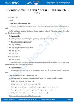 Đề cương ôn tập HK2 môn Ngữ văn 11 năm 2021-2022