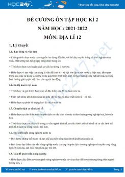 Đề cương ôn tập HK2 môn Địa Lí 12 năm 2021-2022