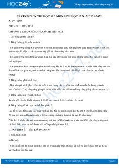 Đề cương ôn tập HK2 môn Sinh Học 12 năm 2021-2022