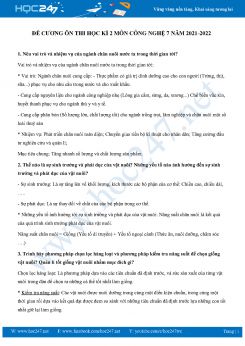 Đề cương ôn tập HK2 môn Công Nghệ 7 năm 2021-2022
