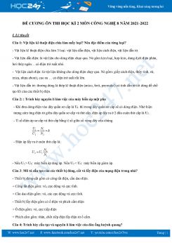 Đề cương ôn tập HK2 môn Công Nghệ 8 năm 2021-2022
