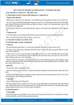 Đề cương ôn tập HK2 môn Lịch Sử 7 năm 2021-2022