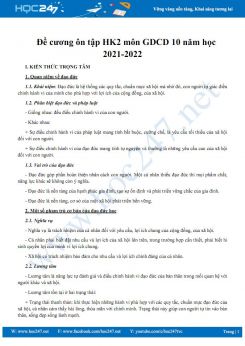 Đề cương ôn tập HK2 môn GDCD 10 năm học 2021-2022