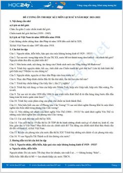 Đề cương ôn tập HK2 môn Lịch Sử 8 năm 2021-2022