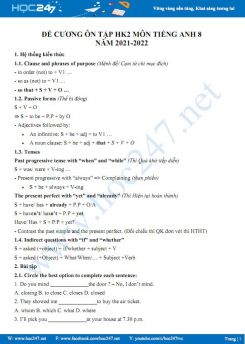 Đề cương ôn tập HK2 môn Tiếng Anh 8 năm 2021-2022