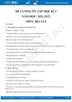 Đề cương ôn tập HK2 môn Địa Lí 8 năm 2021-2022