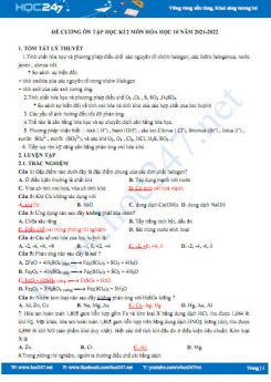 Đề cương ôn tập HK2 môn Hóa học 10 năm 2021-2022