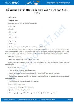 Đề cương ôn tập HK2 môn Ngữ văn 8 năm 2021-2022