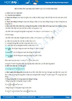 Đề cương ôn tập HK2 môn Vật Lý 12 năm 2021-2022