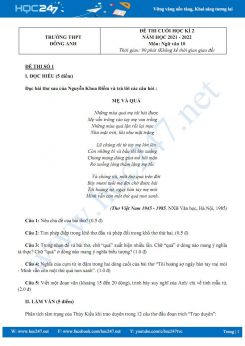 Bộ 3 đề thi HK2 môn Ngữ văn 10 có đáp án năm 2021-2022 trường THPT Đông Anh