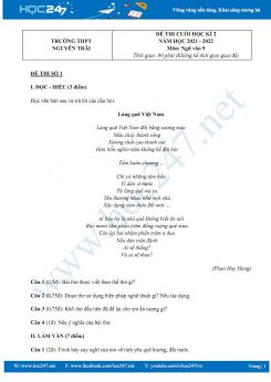 Bộ 3 đề thi HK2 môn Ngữ văn 9 có đáp án năm 2021-2022 trường THCS Nguyễn Trãi