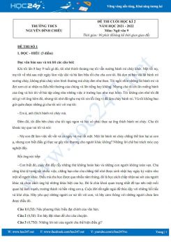 Bộ 3 đề thi HK2 môn Ngữ văn 9 có đáp án năm 2021-2022 trường THCS Nguyễn Đình Chiểu