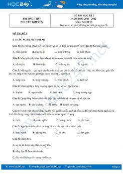 Bộ 3 đề thi HK2 môn GDCD 10 có đáp án năm 2021-2022 Trường THPT Nguyễn Khuyến