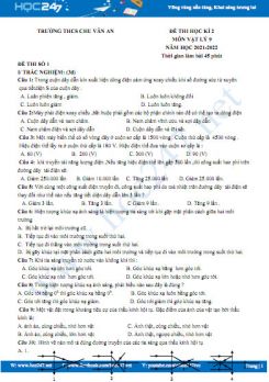 Bộ 5 đề thi HK2 môn Vật Lý 9 năm 2021-2022 có đáp án Trường THCS Chu Văn An