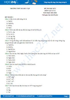 Bộ 5 đề thi HK2 môn Hóa học 12 năm 2021-2022 có đáp án Trường THPT Hà Huy Tập