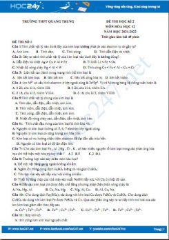 Bộ 5 đề thi HK2 môn Hóa học 12 năm 2021-2022 có đáp án Trường THPT Quang Trung