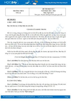 Bộ 3 đề thi HK2 môn Ngữ văn 8 có đáp án năm 2021-2022 trường THCS Võ Lai