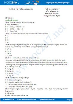Bộ 5 đề thi HK2 môn Hóa học 12 năm 2021-2022 có đáp án Trường THPT Lê Hồng Phong