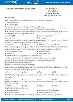 Bộ 5 đề thi HK2 môn Vật Lý 12 năm 2021-2022 có đáp án Trường THPT Nguyễn Trung Thiên