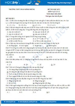 Bộ 5 đề thi HK2 môn Vật Lý 12 năm 2021-2022 có đáp án Trường THPT Phan Đình Phùng