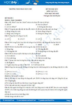 Bộ 5 đề thi HK2 môn Vật Lý 8 năm 2021-2022 có đáp án Trường THCS Phan Huy Chú