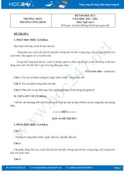 Bộ 3 đề thi HK2 môn Ngữ văn 6 CTST có đáp án năm 2021-2022 Trường THCS Trương Công Định