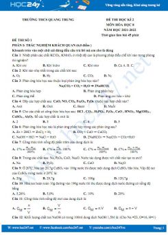 Bộ 5 đề thi HK2 môn Hóa học 8 năm 2021-2022 có đáp án Trường THCS Quang Trung