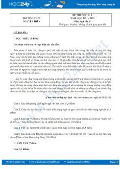 Bộ 3 đề thi HK2 môn Ngữ văn 11 có đáp án năm 2021-2022 trường THPT Nguyễn Hiền