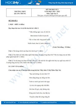 Bộ 3 đề thi HK2 môn Ngữ văn 11 có đáp án năm 2021-2022 trường THPT Quang Trung