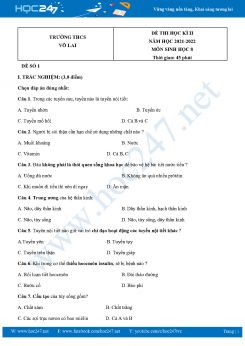 Bộ 5 Đề thi HK2 môn Sinh Học 8 năm 2021-2022 Trường THCS Võ Lai có đáp án