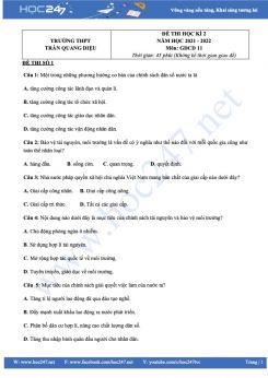 Bộ 3 đề thi HK2 môn GDCD 11 có đáp án năm 2021-2022 Trường THPT Trần Quang Diệu