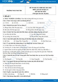 Bộ 5 đề thi HK2 môn Lịch sử và Địa lí 6 KNTT năm 2021-2022 có đáp án Trường THCS Thái Tân