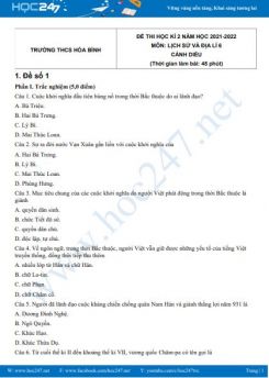 Bộ 5 đề thi HK2 môn Lịch sử và Địa lí 6 Cánh diều năm 2021-2022 có đáp án Trường THCS Hòa Bình