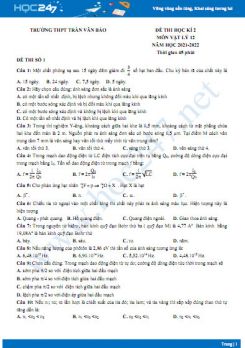 Bộ 5 đề thi HK2 môn Vật Lý 12 có đáp án năm 2021-2022 Trường THPT Trần Văn Bảo