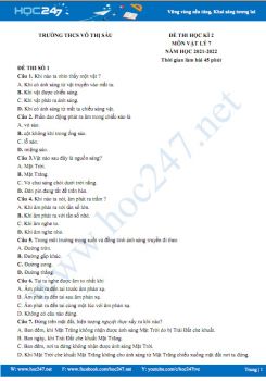 Bộ 5 đề thi HK2 môn Vật Lý 7 năm 2021-2022 có đáp án Trường THCS Võ Thị Sáu