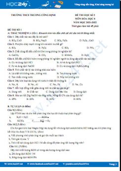 Bộ 5 đề thi HK2 môn Hóa học 8 năm 2021-2022 có đáp án Trường THCS Trương Công Định