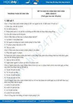 Bộ 5 đề thi HK2 môn GDCD 9 có đáp án năm 2021-2022 Trường THCS Võ Văn Vân