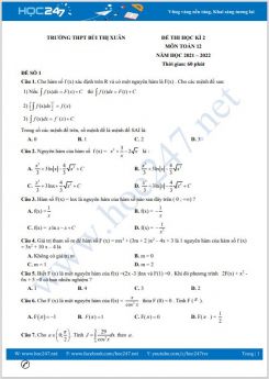 Bộ 5 đề thi HK2 môn Toán 12 năm 2021-2022 có đáp án Trường THPT Bùi Thị Xuân