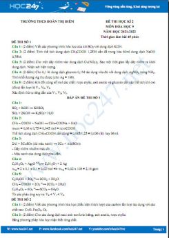 Bộ 5 đề thi HK2 môn Hóa học 9 năm 2021-2022 có đáp án Trường THCS Đoàn Thị Điểm