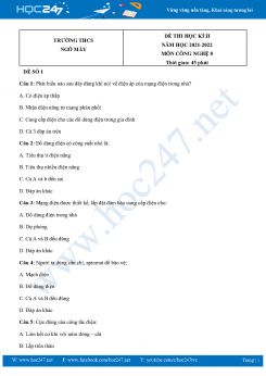 Bộ 5 Đề thi HK2 môn Công Nghệ 8 năm 2021-2022 Trường THCS Ngô Mây có đáp án