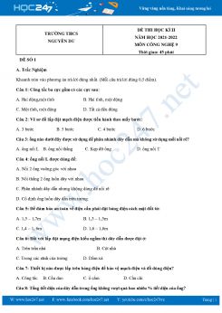 Bộ 5 Đề thi HK2 môn Công Nghệ 9 năm 2021-2022 Trường THCS Nguyễn Du có đáp án