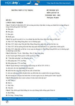 Bộ 5 đề thi HK2 môn Lịch Sử 10 năm 2021-2022 có đáp án Trường THPT Lý Tự Trọng