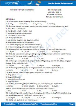 Bộ 5 đề thi HK2 môn Hóa học 10 năm 2021-2022 có đáp án Trường THPT Quang Trung