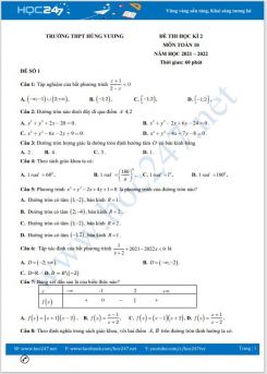 Bộ 5 đề thi HK2 môn Toán 10 năm 2021-2022 có đáp án Trường THPT Hùng Vương