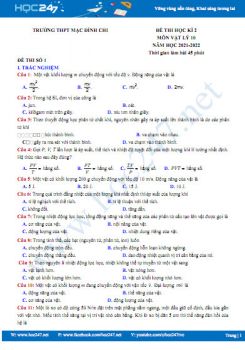 Bộ 5 đề thi HK2 môn Vật Lý 10 năm 2021-2022 có đáp án Trường THPT Mạc Đỉnh Chi