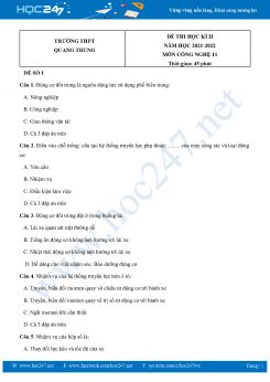 Bộ 5 Đề thi HK2 môn Công Nghệ 11 năm 2021-2022 Trường THPT Quang Trung có đáp án